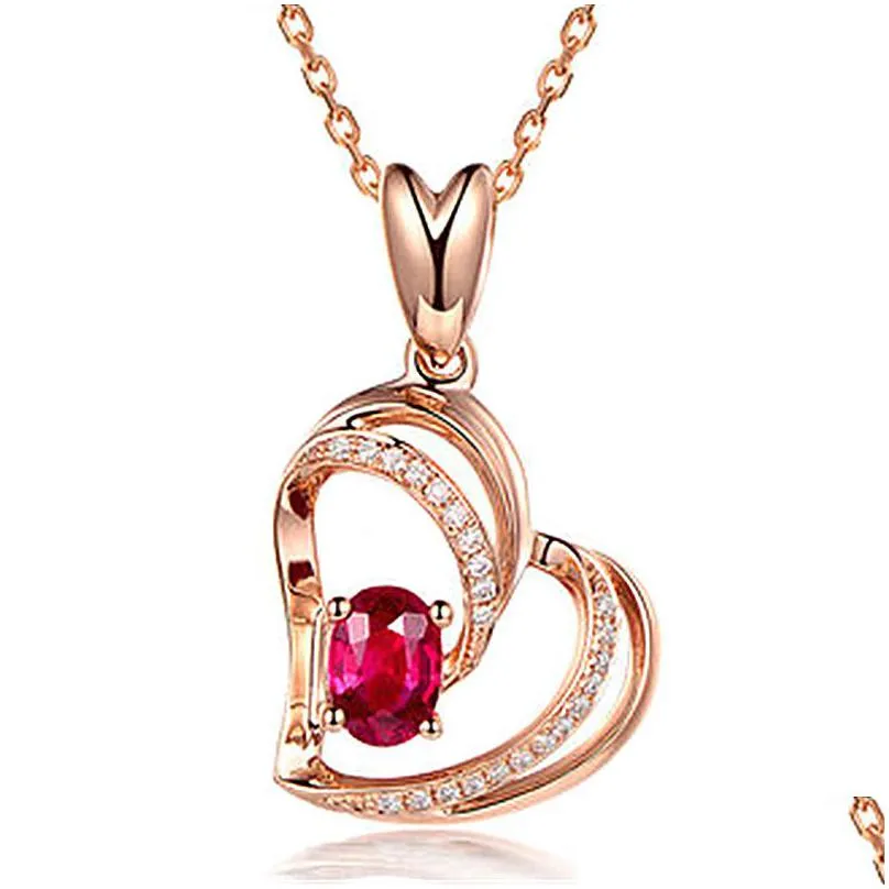 rose gold chains necklace diamond heart pendant necklaces for women birthday fashion jewelry will and sandy gift