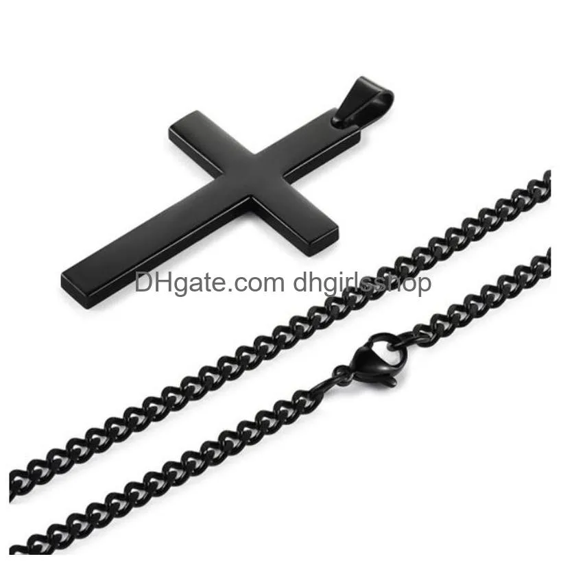 stainless steel cross pendant necklaces men religion faith crucifix charm decoration chain for women jewelry gift