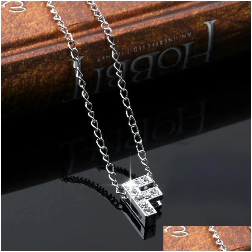 a-z english alphabet letter necklace diamond crystal initials letters pendants for women girls chain fashion hip hop jewelry drop ship