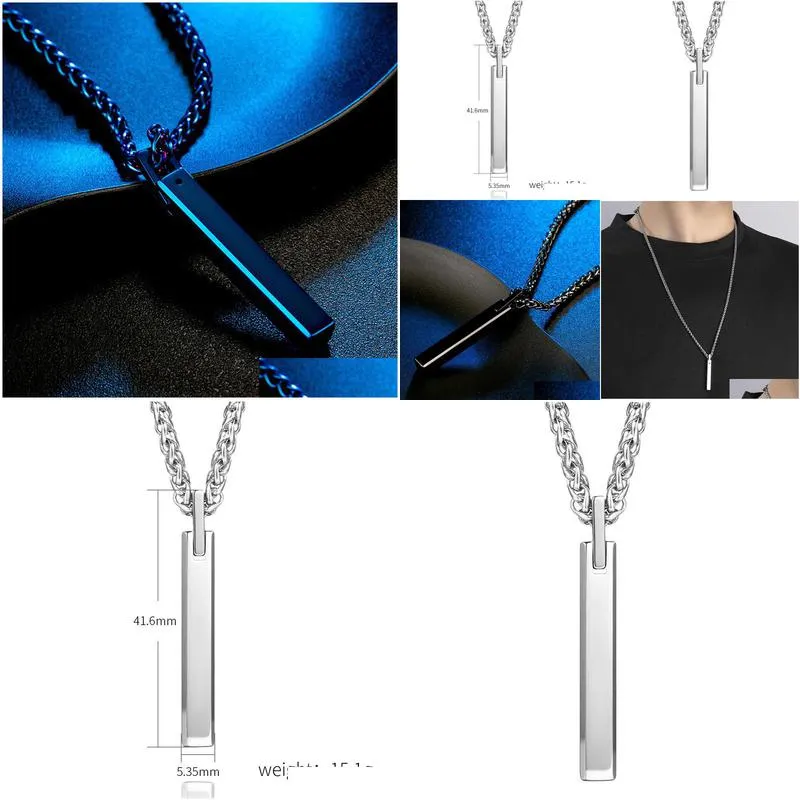 fashion tungsten steel bar pendant necklace black blue stainless steel chain necklace for men women necklaces fine jewelry gift