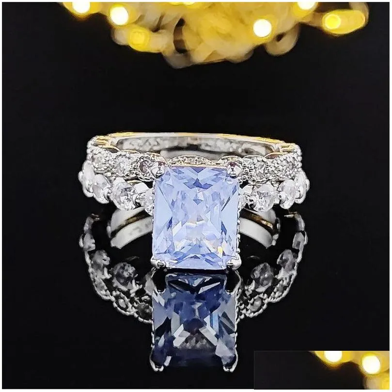choucong brand wedding rings luxury jewelry 925 sterling silver princess cut white topaz cz diamond gemstones party women engagement bridal ring set