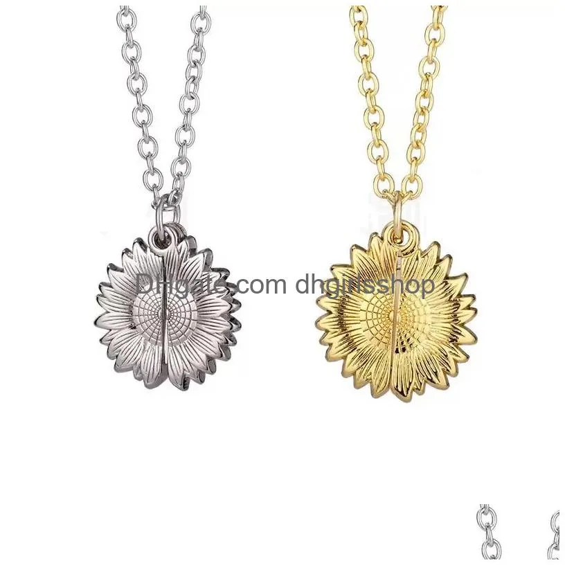 sublimation blank sunflower pendant necklace heat transfer round party decoration necklaces diy valentines day gift with chain