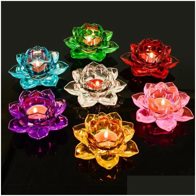7 colors buddhist butter oil lamp glass lotus candle holders wedding party table centerpieces candlestick glass candle stand tea light