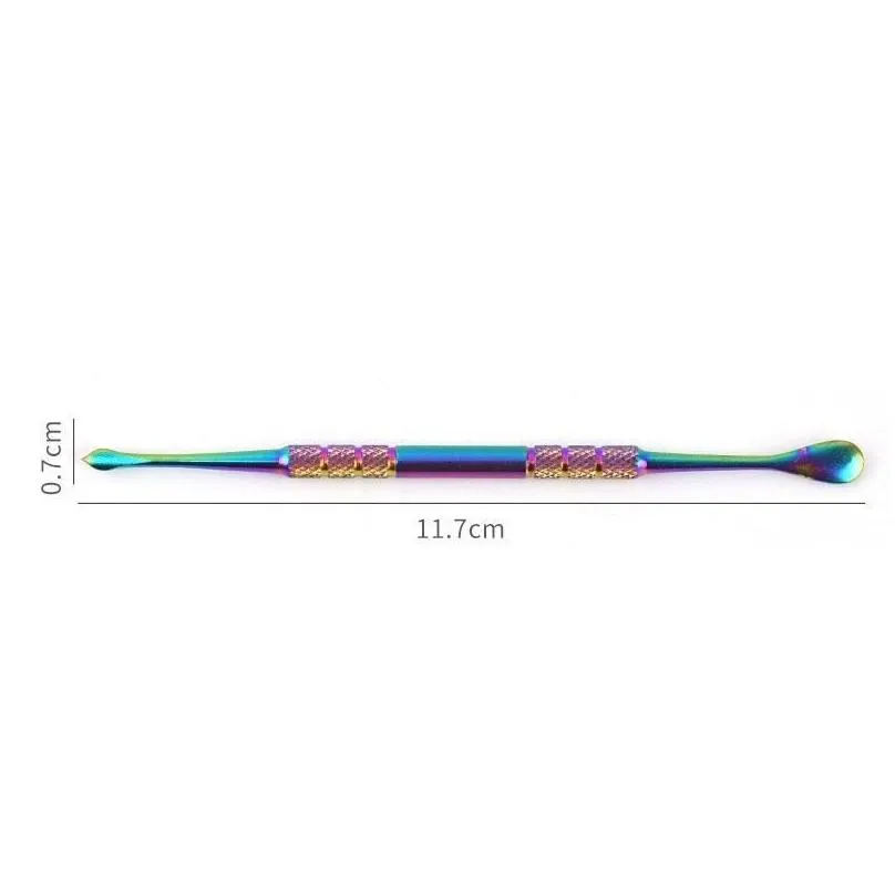 colorful rainbow ss wax dab spoon accessories double headed 120mm smoking pipe bong tobacco clean vaporizer dry herb dabber nail concentrate daber banger