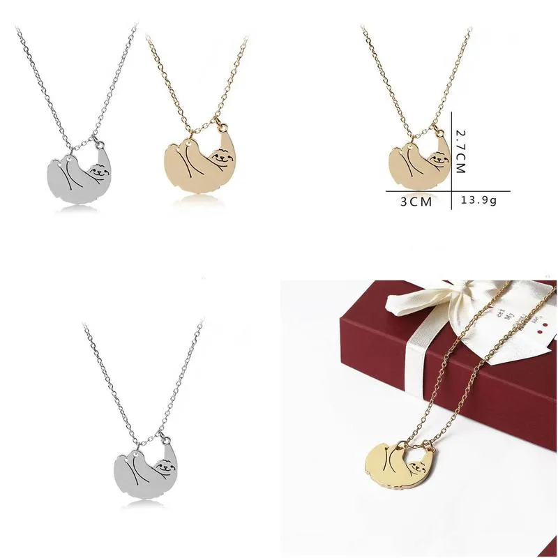 little sloth necklace silver gold animal pendant chain cute fashion hip hop jewelry for women kids christmas gift will and sandy drop