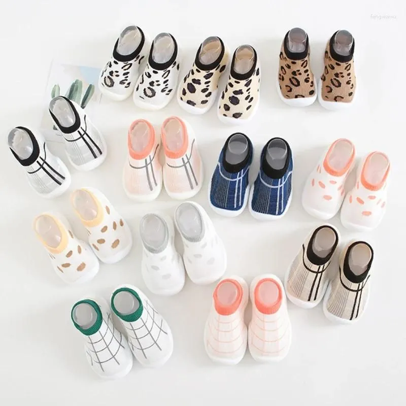 First Walkers Striped Baby Shoes Spring Autumn Non-slip Toddler Kids Sock Soft Rubber Sole Infant Cotton Booties