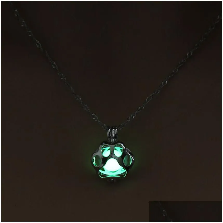 luminous dog paw locket necklace pendant paws lockets glow in the dark necklaces for women kid fashion jewelry will and sandy