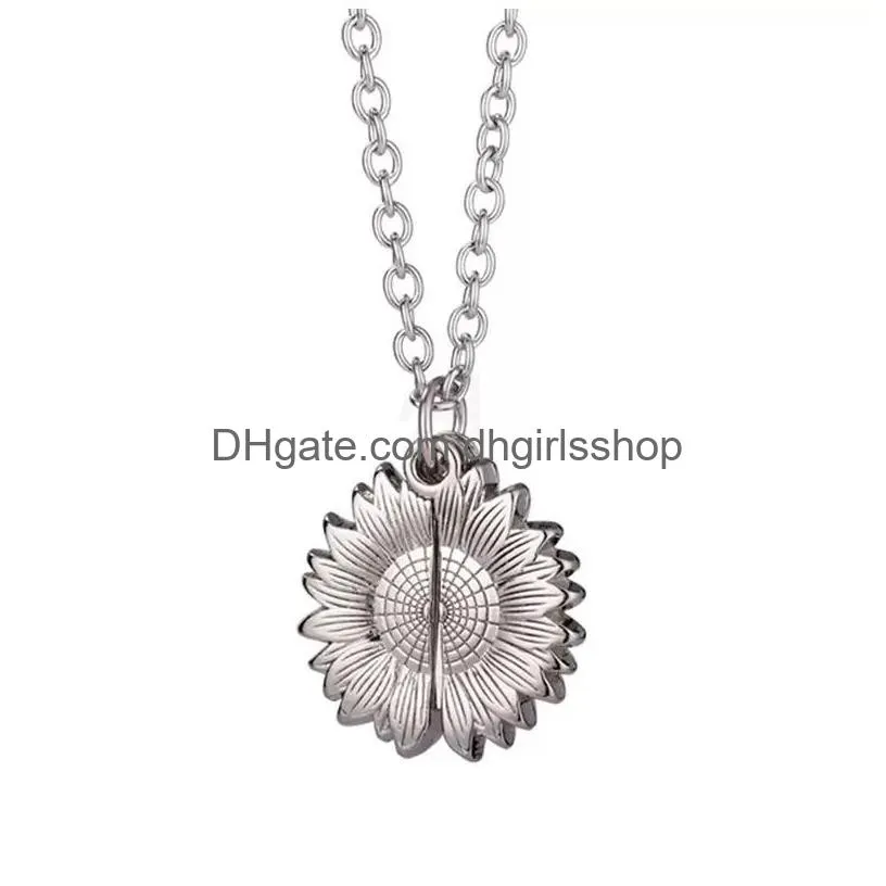 sublimation blank sunflower pendant necklace heat transfer round party decoration necklaces diy valentines day gift with chain