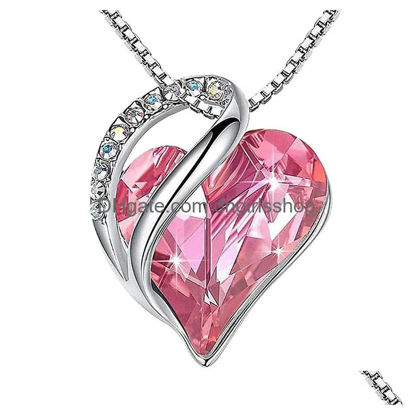 12 colors heart shaped birthstone necklace pendant colorful diamonds gemstone necklaces party ladies fashion accessories