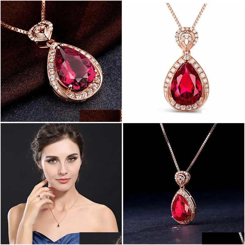 fashion gemstone water drop necklace rose gold chains diamond pendant necklaces women wedding necklaces jewelry will and sandy gift