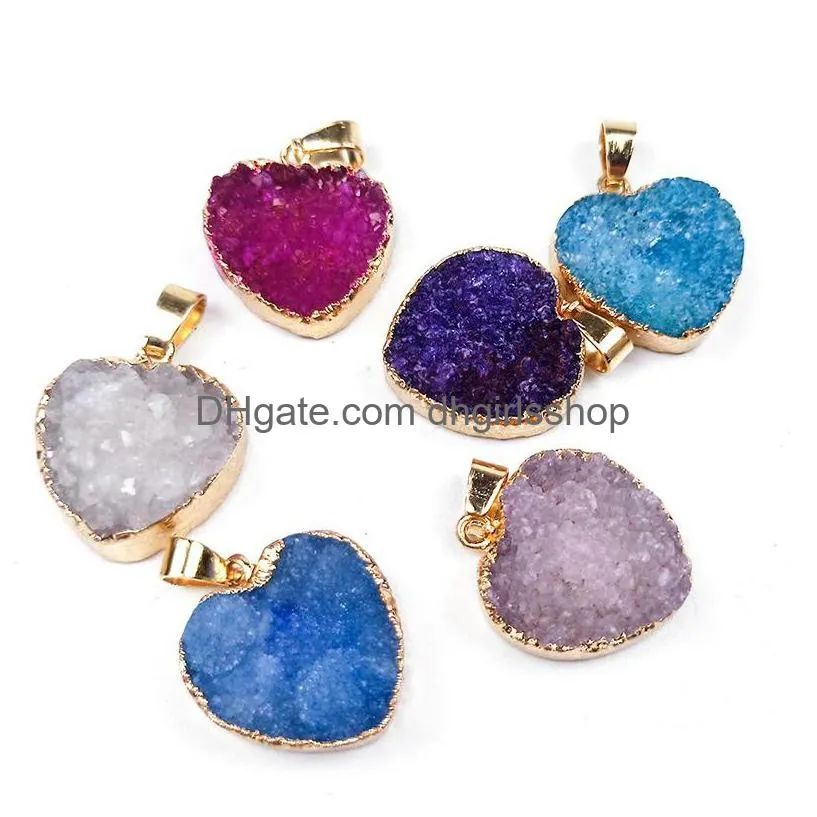 natural crystal cluster necklaces agate heart pendant necklace fashion jewelry party decoration