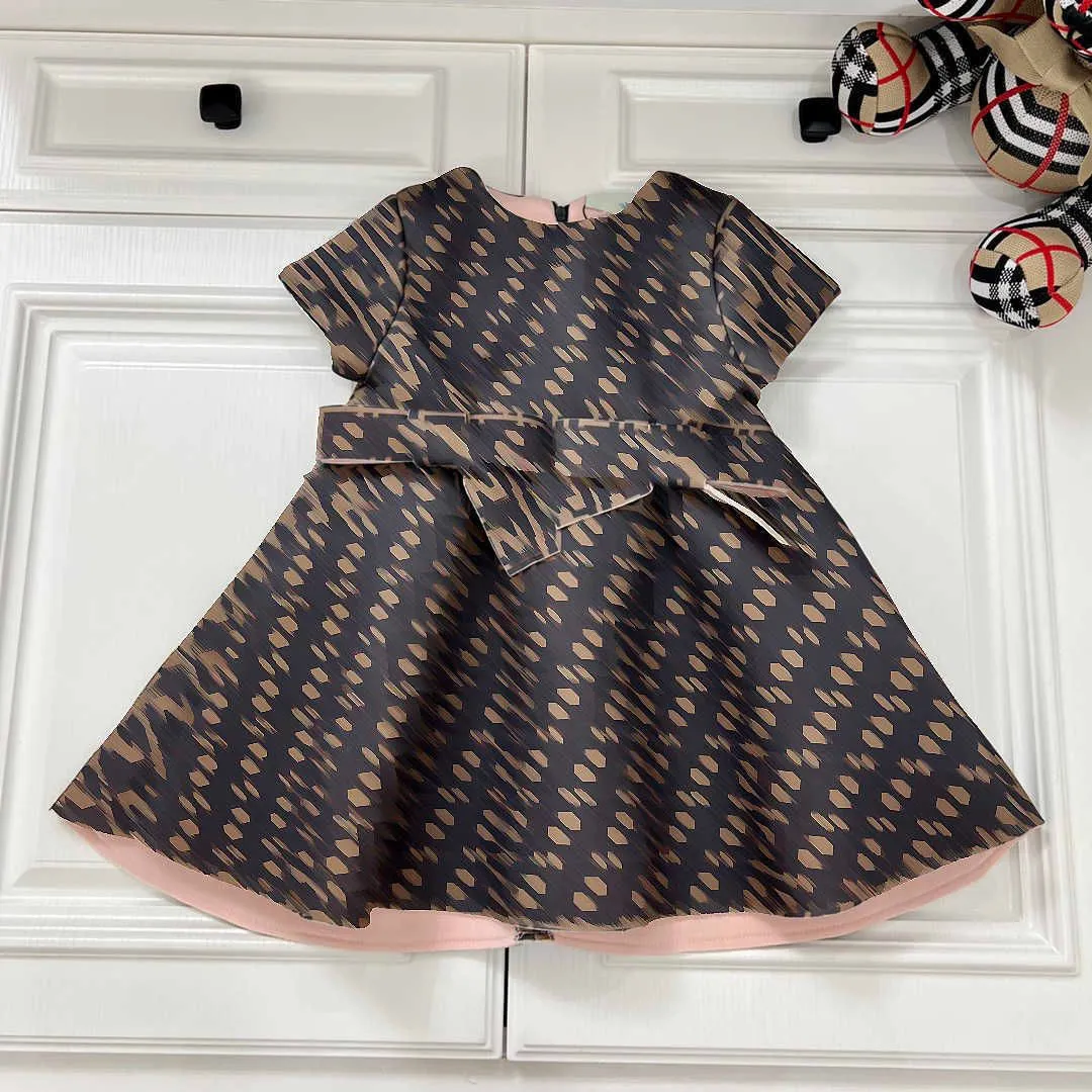 23ss designer girl bowknot dressshirt brand kids dresses for big girls fashion dress Short sleeve cotton dress Casual Pleated skirt