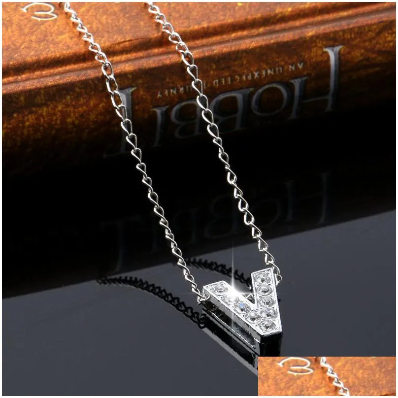 a-z english alphabet letter necklace diamond crystal initials letters pendants for women girls chain fashion hip hop jewelry drop ship