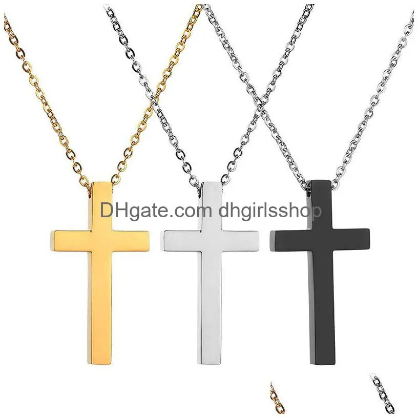 stainless steel cross pendant necklaces men religion faith crucifix charm decoration chain for women jewelry gift
