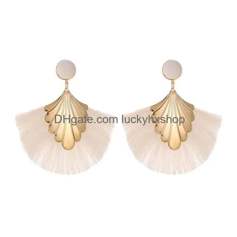  bohemia fan shaped tassel earrings for women exaggerated big statement fringed earrings vintage dangle earrings