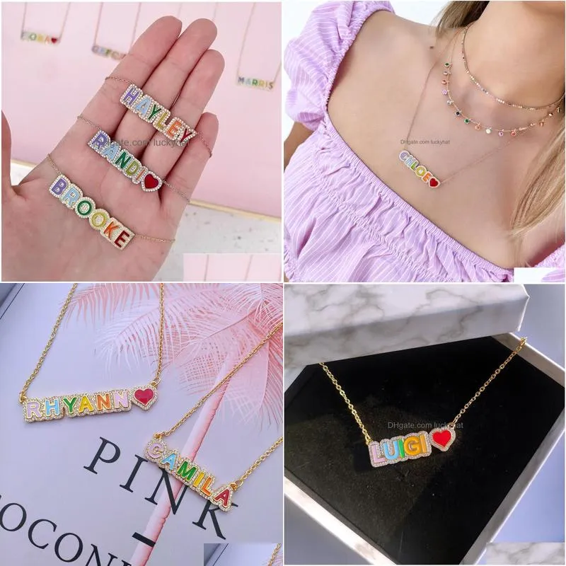 pendant necklaces duoying rainbow pave outline enamel personlized custom name colorful nameplate jewelry 221130