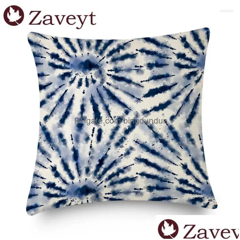 pillow blue pattern cover shiribo print pillowcase for square linen chair living room sofa decoration 45x45cm