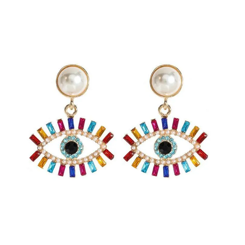 evil eyes drop earrings stud for women girls gift fashion acrylic crystal rhinestone pearl statement dangles wedding party iced out ear charm