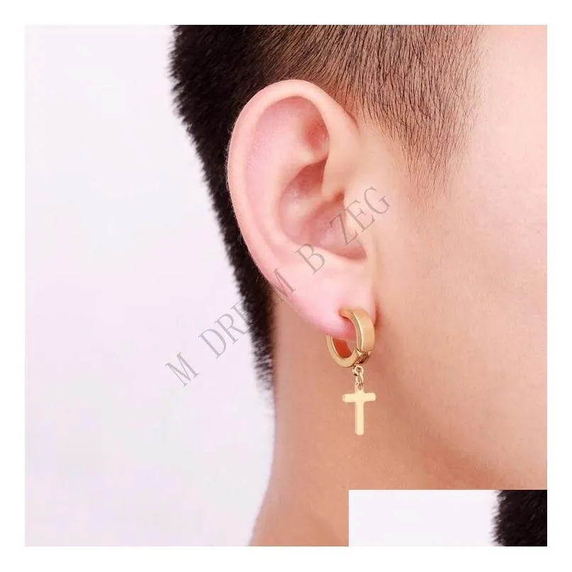 allergy cross ear clasp mens stainless steel ear clip fashionable cross earrings fashion punk ear studs jewelry