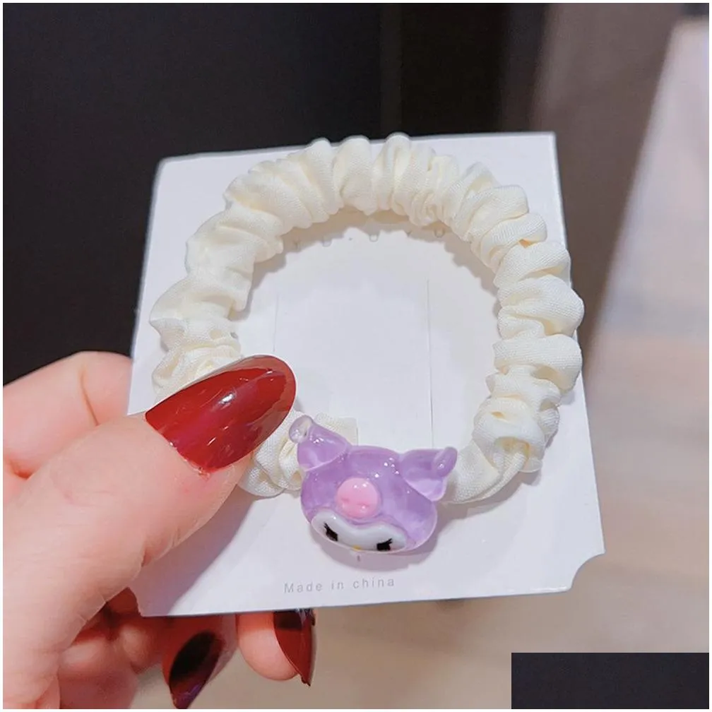 jelly clear children hair accessories kids cute kuromi elastic hair bands rubber band rope headwear girls headdress 2303