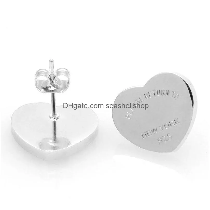 t gold heart earring women rose stud couple flannel bag stainless steel 10mm love designer earrings earing rings jewelry gifts woman accessories