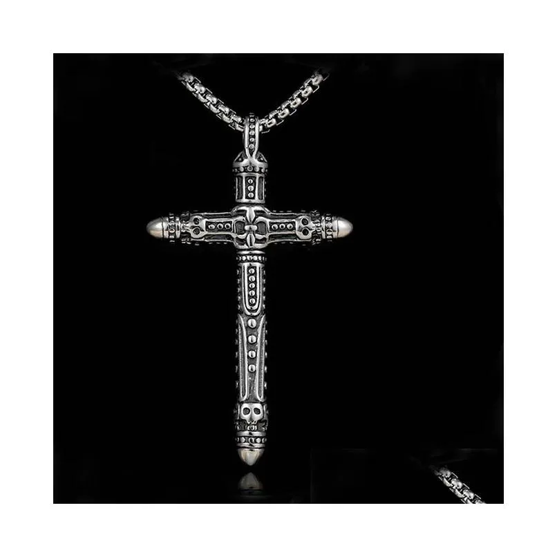 punk skull cross necklace pendant celtic stainless steel ancient silver necklaces men hip hop fine fashion jewelry