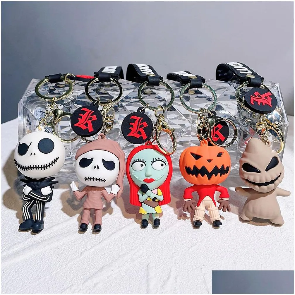 christmas eve horror night doll keychain pvc keychain halloween cute 3d model personalized skeleton jack schoolbag gifts