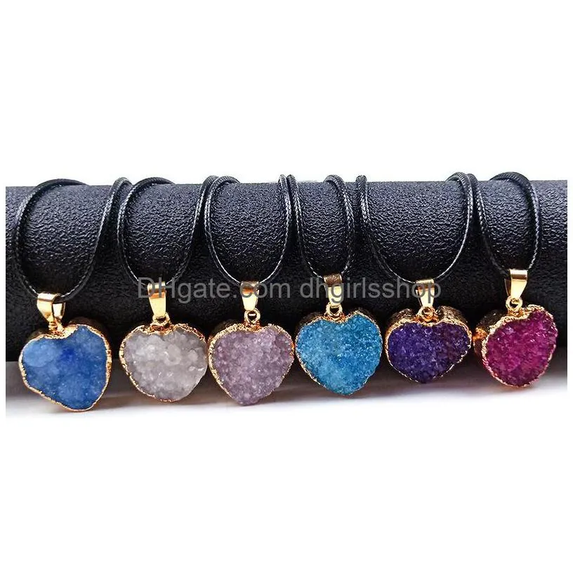natural crystal cluster necklaces agate heart pendant necklace fashion jewelry party decoration