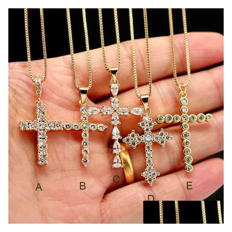 ns1082 high quality diamond christian religion jewelry gold plated stainless steel chain cz micro pave cross pendant necklace