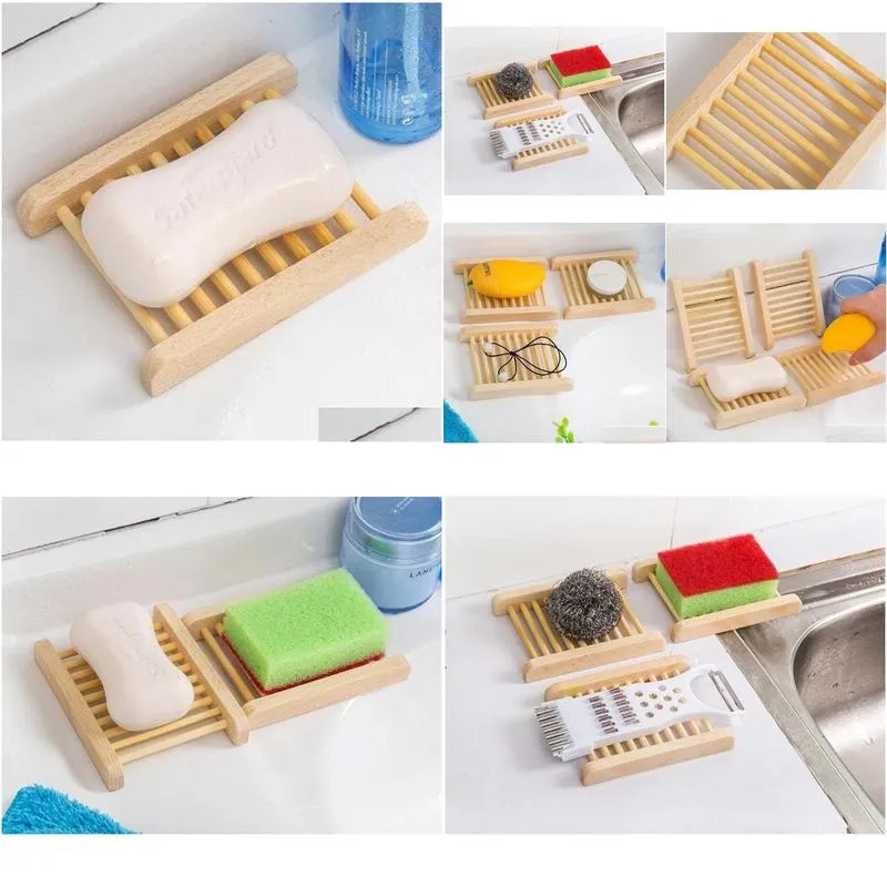 wooden soap dish natural bamboo trays wooden soap tray holder rack plate box container for bath shower bathroom wholesale