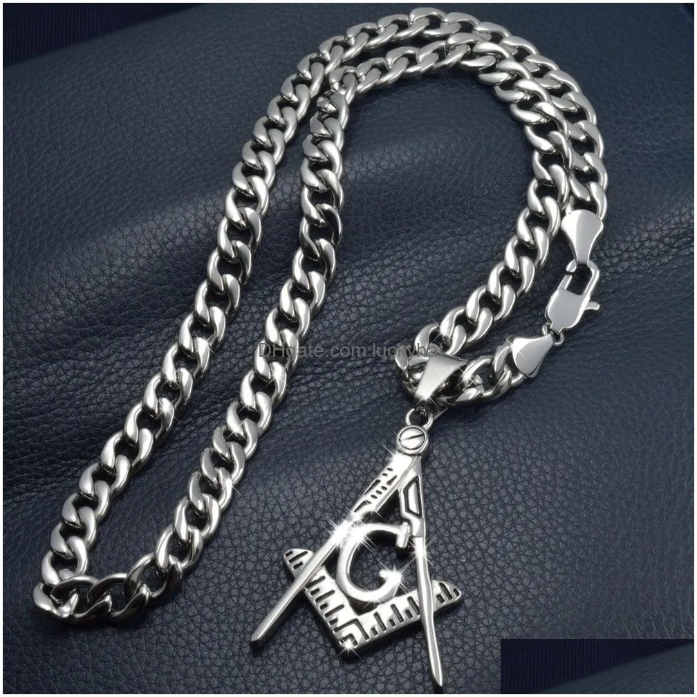 pendant necklaces silver tone masonry masonic mason stainless steel chain necklace 230307