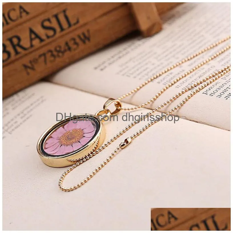creative rose flower pendant necklace round transparent glass decorative necklaces romantic valentines day gift