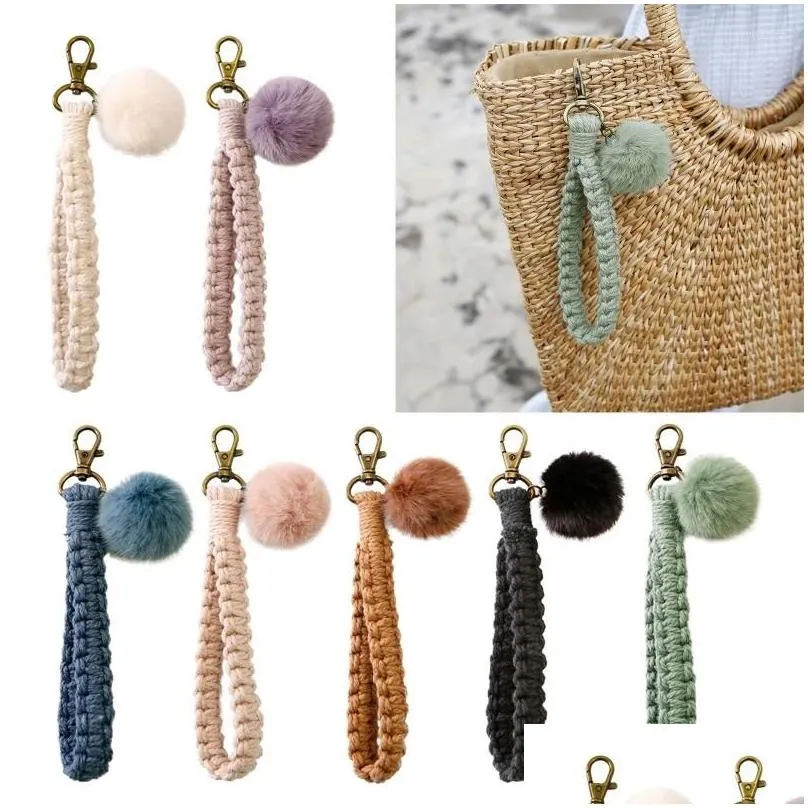 keychains mini macrame boho keyring charms for car key purse phone supply keys hairball wristlet strap decor