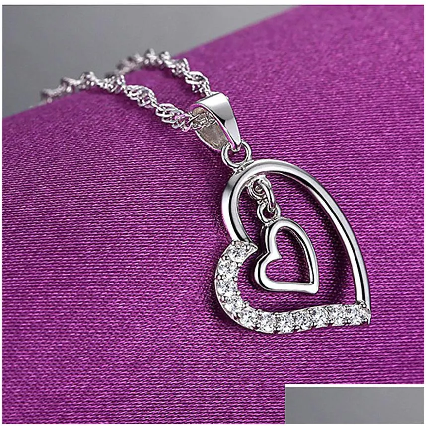 fashion diamond heart necklace double hearts pendant necklaces chain women children jewelry engagement wed gift will and sandy