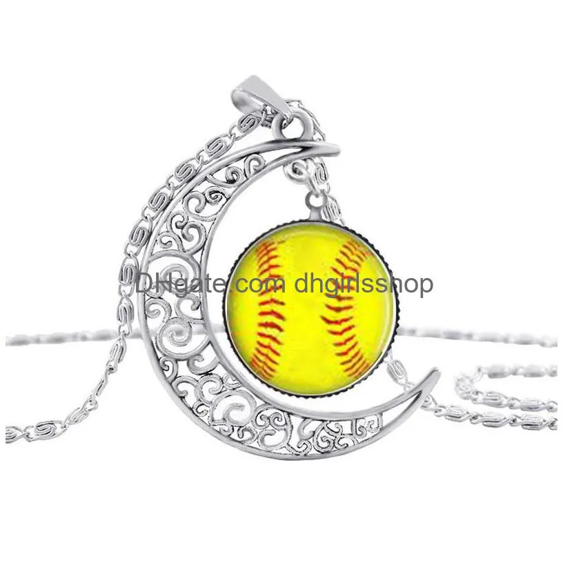 moon gem necklaces creative basketball baseball football sports pendant necklace fashion accessories