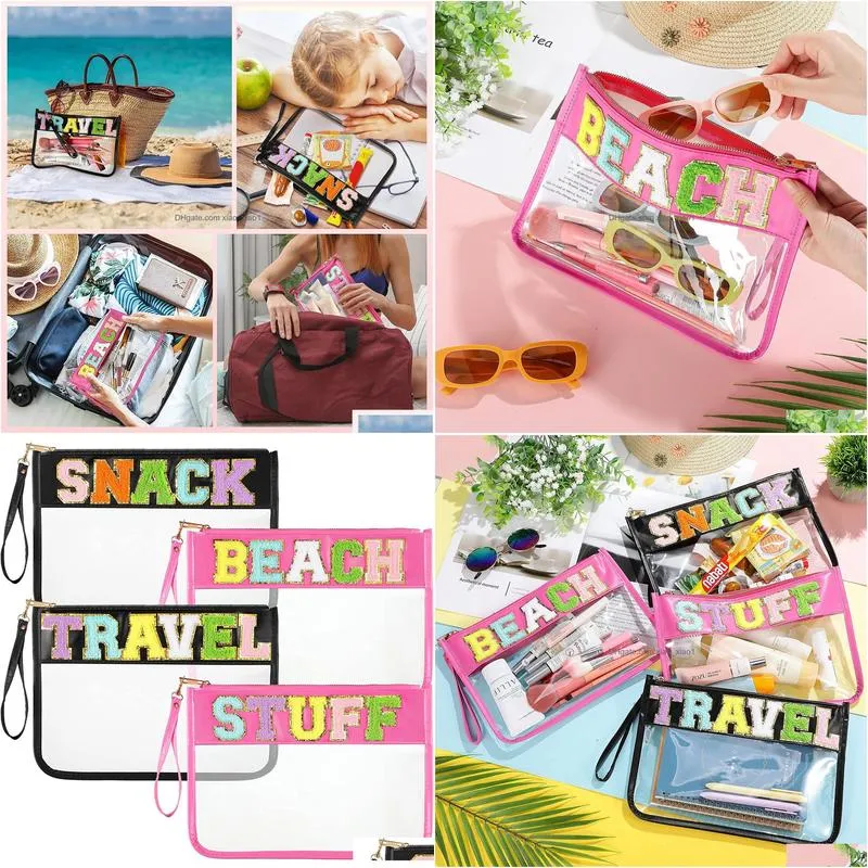 transparent embroidery letters make -up bag waterproof pvc makeup bags reservation bags large capacity