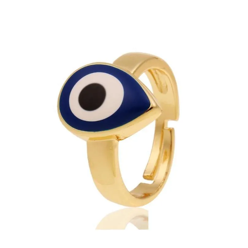 fashion gold evil blue eye band rings adjustable simple style tail ring copper jewelry ring gift for men women