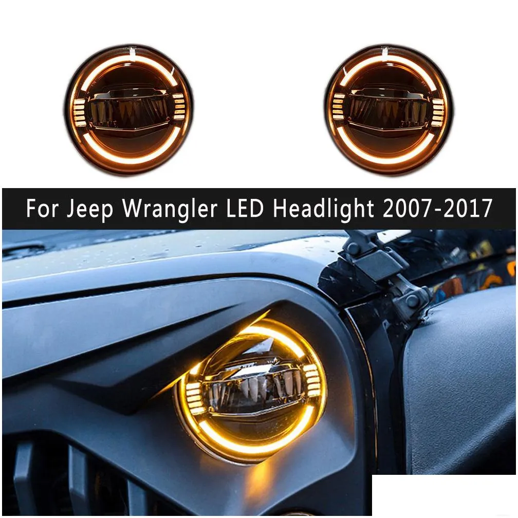 car accessories daytime running light for jeep wrangler led headlight 07-17 dynamic streamer turn signal indicator front lamp auto