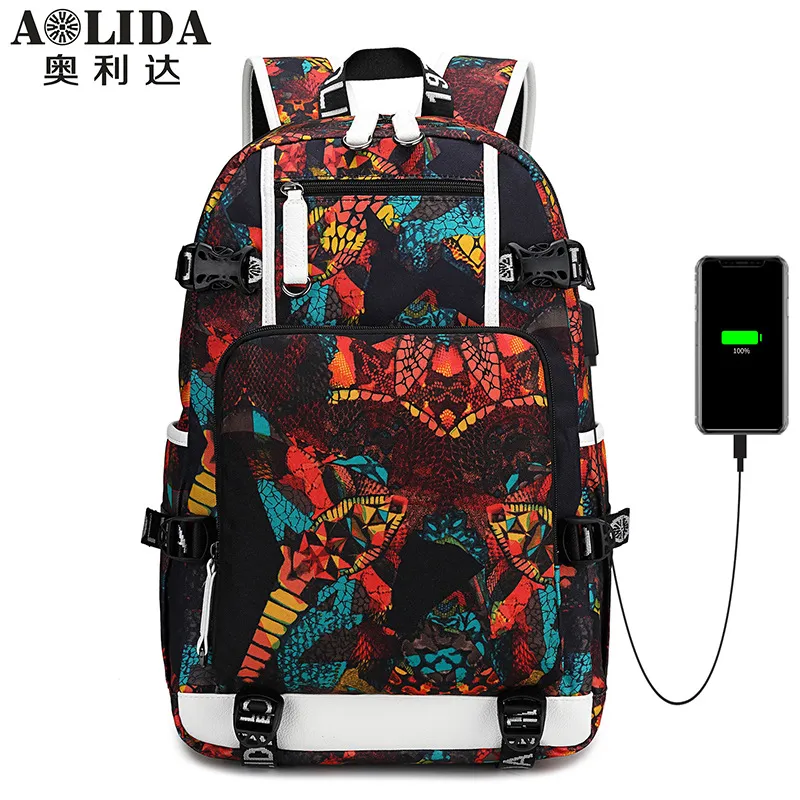 backpack male high school student bag hot transfer print flower waterproof computer bag outdoor street travel backpack