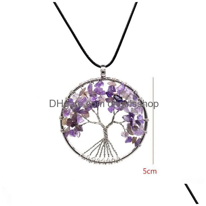 natural stone life tree necklace crushed stone crystal pendant necklaces fashion jewelry accessories