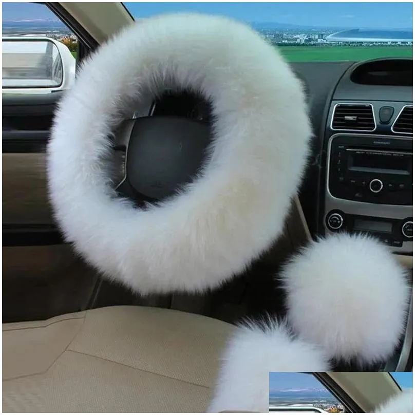 steering wheel covers 38cm red pure wool cover real sheepskin auto plush warm fluffy fuzzy car accessories women girl interior