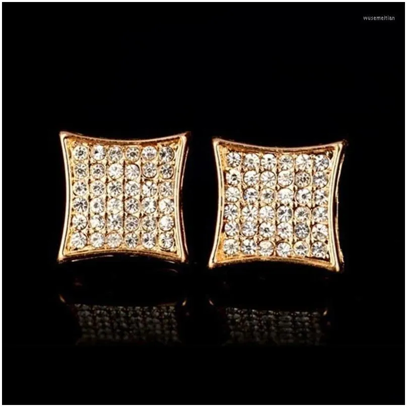 stud earrings gold color iced out square bling earring men hip hop luxury rhinestone geometry for women jewelry z3m130