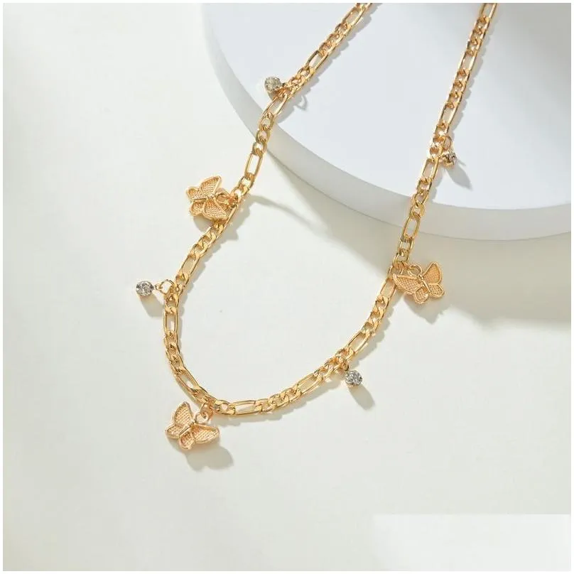 gold butterfly chokers necklace collar retro crystal gold chains tassel necklace for women fashion jewelry will and sandy gift