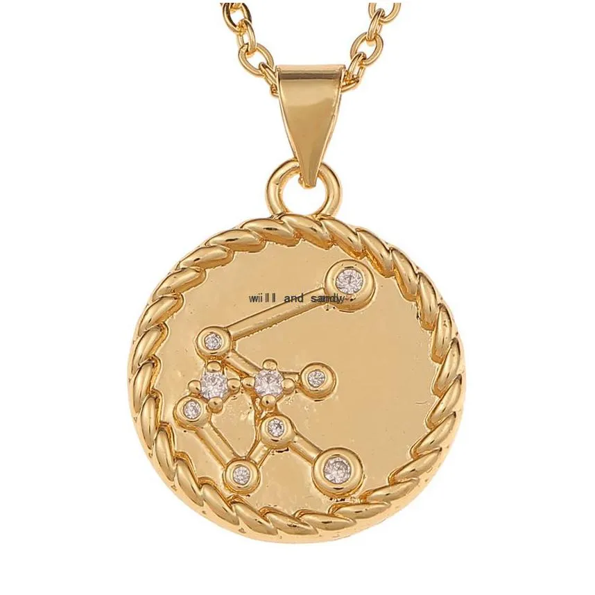 twelve zodiac sign necklace gold chain copper libra crystal coin pendants charm star sign choker astrology necklaces for women fashion jewelry will and
