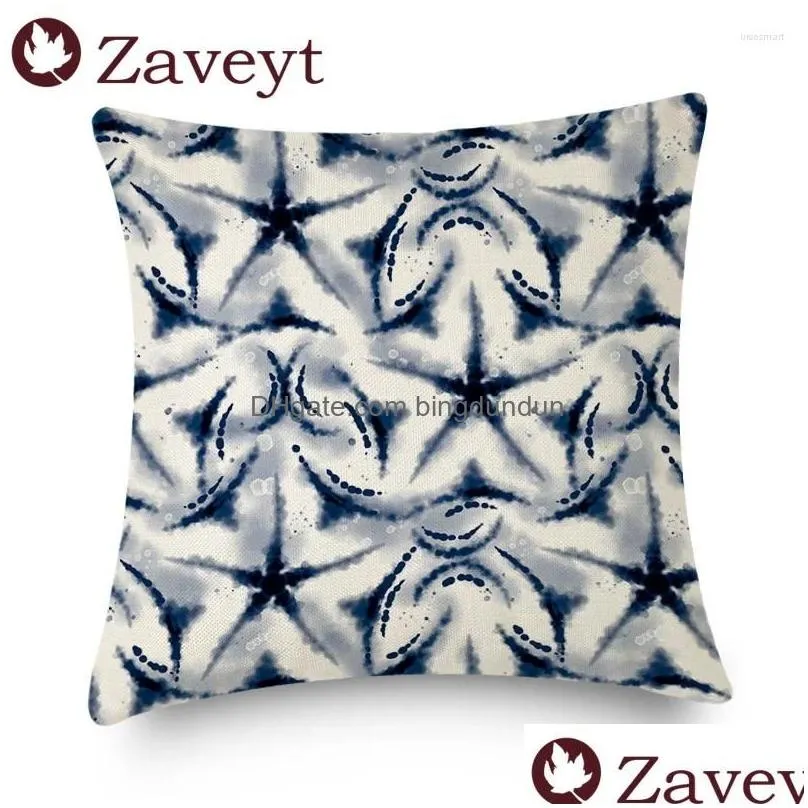pillow blue pattern cover shiribo print pillowcase for square linen chair living room sofa decoration 45x45cm