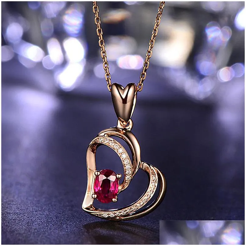 rose gold chains necklace diamond heart pendant necklaces for women birthday fashion jewelry will and sandy gift