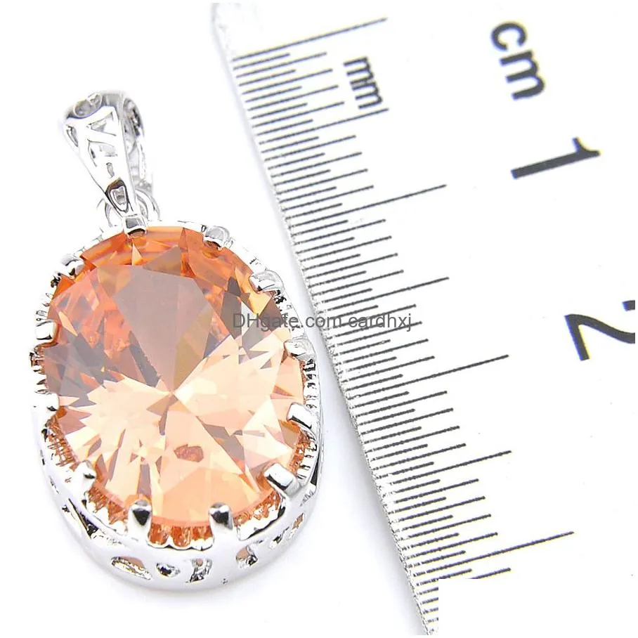 luckyshine mother gift 925 sterling silver oval champagne morganite pendants necklaces american lia holiday jewelry5002536