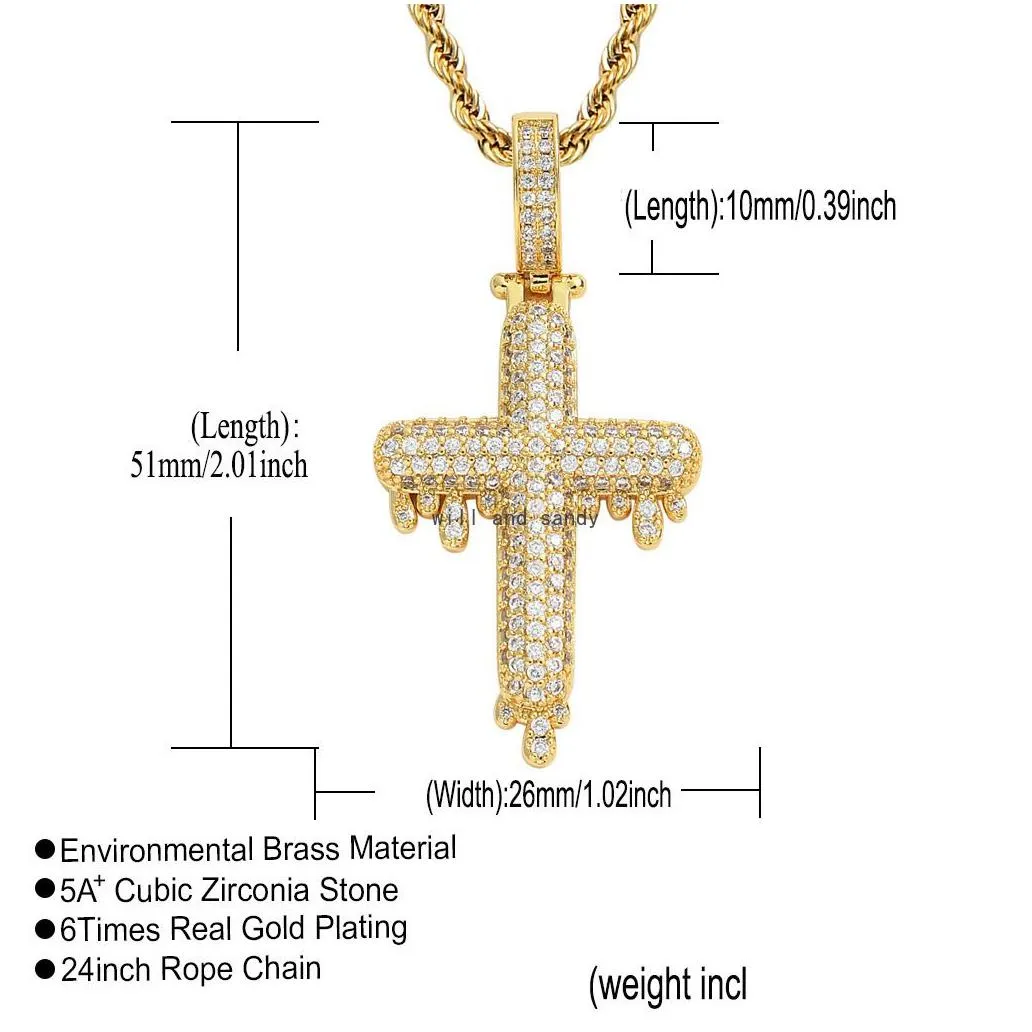 bling drop cubic zircon jesus cross necklace jewelry set diamond hip hop 18k gold drop crosses crown pendant necklaces women men fashion will and sandy