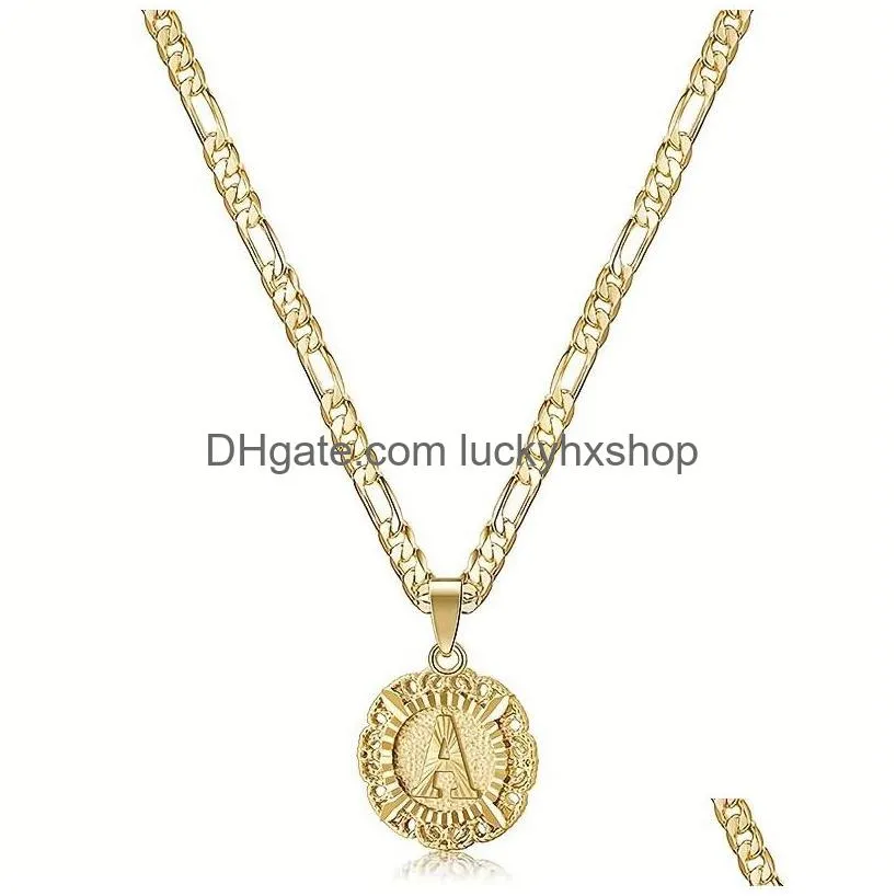 initial necklace for women girl 14k gold plated round letter pendant necklace capital monogram necklace alhpabets from a-z