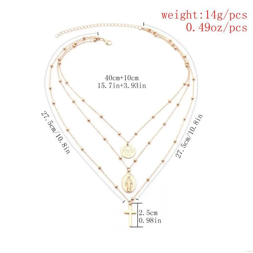 fashion silver gold beads sequins multilayer necklace metal cross pendant chokers necklaces for women jewelry will and sandy